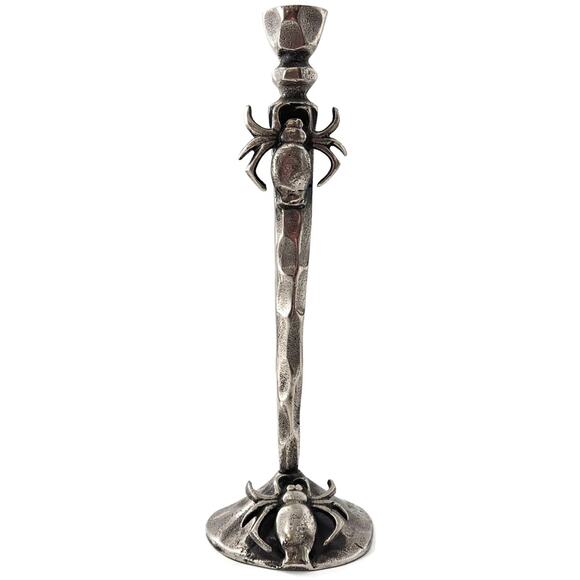 Gothic Halloween Spider Candle Holder Pair Black Metal Spooky Taper Candle Decor - Picture 9 of 12